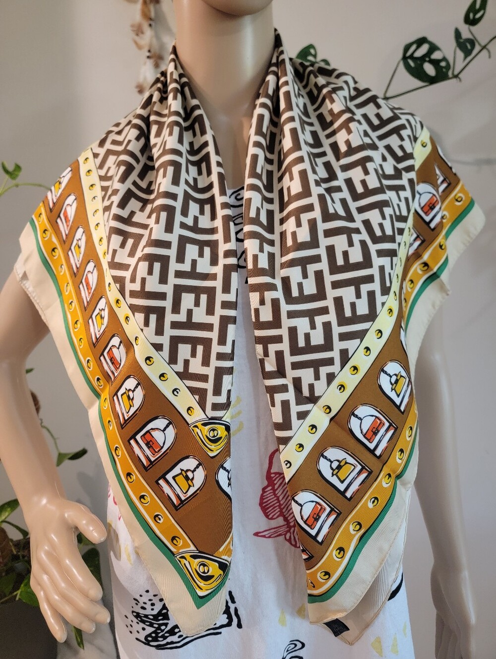 Printed Brown and Yellow Geometric Women's Scarf